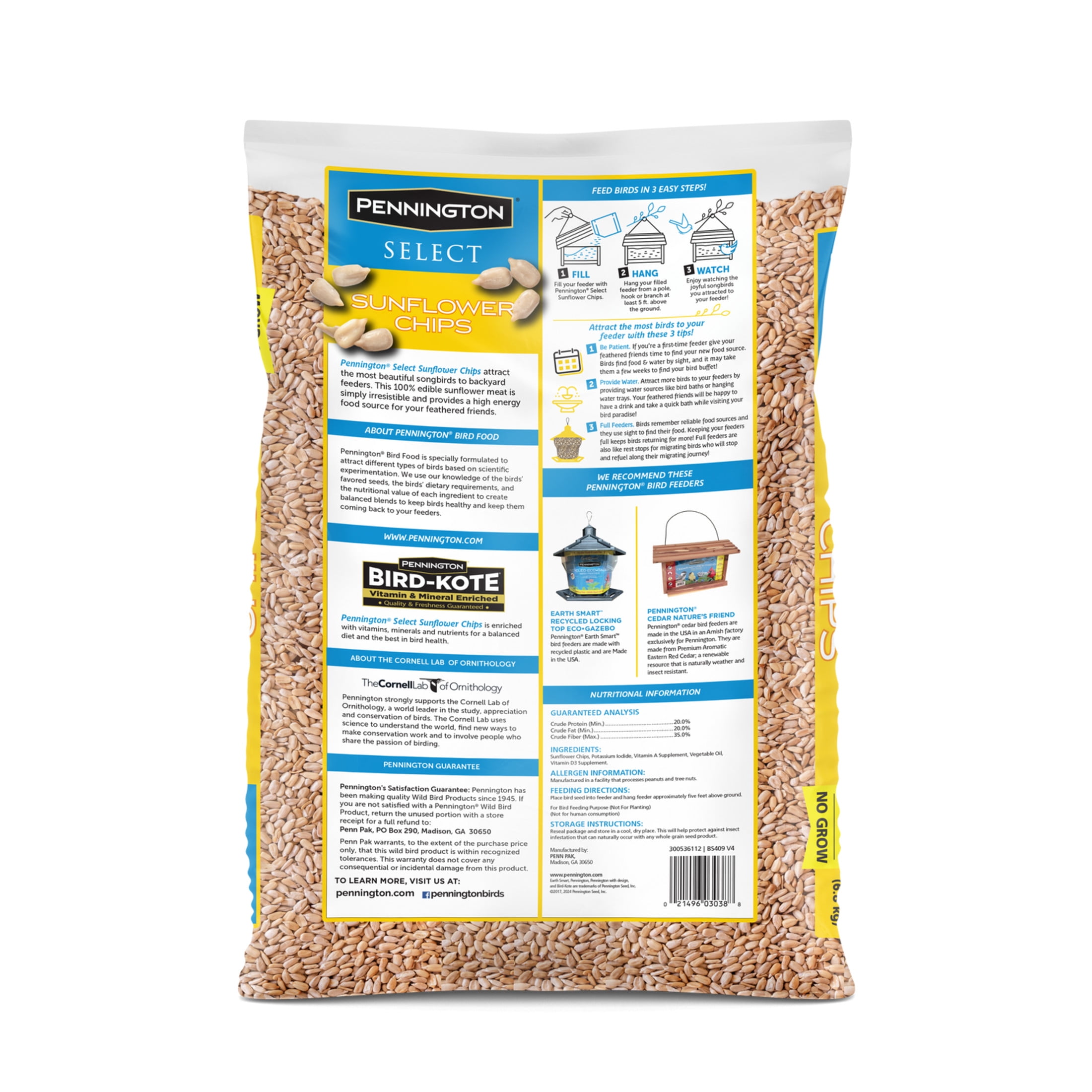 Pennington Recipe Selects Sunflower Chips, Dry Wild Bird Food and Seed, 15 lb. Bag, 1 Pack