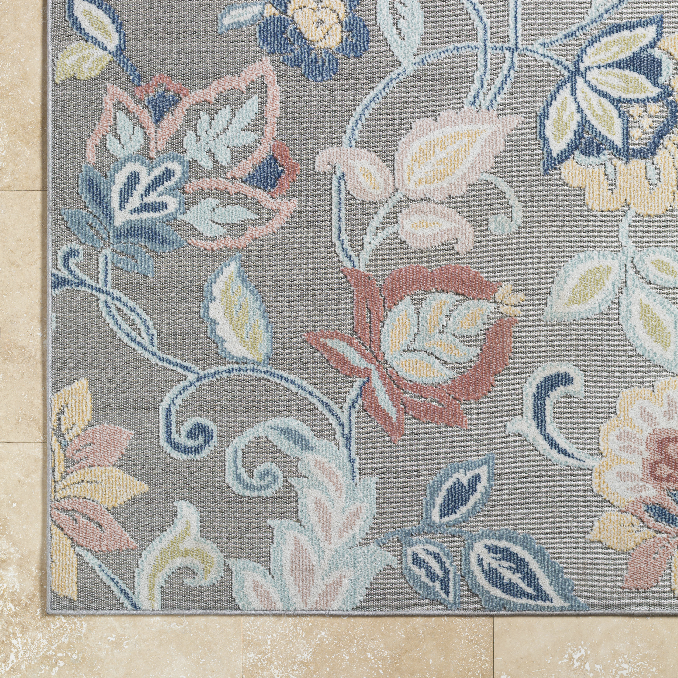 Livabliss Outdoor Rugs, 5x7 Lakeside Coastal Gray Area Rug for Patio, Porch, Deck, Backyard, Waterproof Indoor Outdoor Carpet (5'3" x 7')