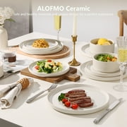 ALOFMO Stoneware Dinnerware Sets, Plates and Bowls Sets, Dish Set for 4, 12 Piece Dinner Set, Plate Sets for Kitchen, White