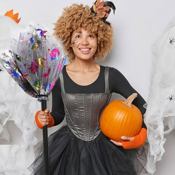 Halloween Witch Broom ,Plastic Witch Broomstick Broom Props, Realistic Wizard Flying Broom Stick Accessory for Costumes,Halloween Detachable Witch Besom Party Decoration Flying Besom Mesh Besom