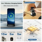 3 in 1 Charging Station for iPhone, Wireless Charger for iPhone 16e 16 15 14 13 12 11 X Pro Max, compatible with Apple Watch, Wireless Charging Station for AirPods 4 3 Pro