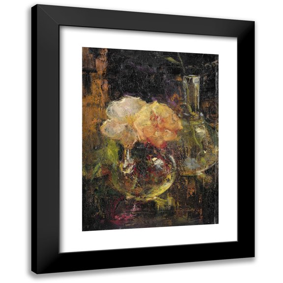Menso Kamerlingh Onnes 11x14 Black Modern Framed Museum Art Print Titled - Yellow Roses in a Carafe (1896)