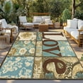 thumbnail image 3 of Fsddascl Vintage Floral Check Outdoor Rug for Patio/Deck/Porch, Non-Slip Large Area Rug 5 x 8 Ft, Blue Yellow Love Buffalo Plaid Indoor Outdoor Rugs Washable Area Rugs, Reversible Camping Rug Carpet, 3 of 5