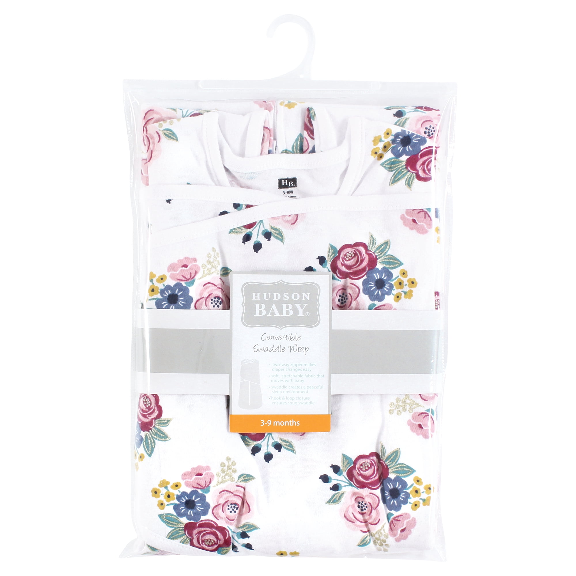 Hudson Baby Infant Girl Convertible Swaddle Sleep Sack, Blush Navy Floral, 3-9 Months