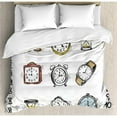 thumbnail image 3 of Hipster Duvet Cover Set, Assortment of Vintage Watchesd Doodled Clocks Hand Drawn Illustration, Decorative 2 Piece Bedding Set with 1 Pillow Shams, Twin Size, White and Black, by Ambesonne, 3 of 3