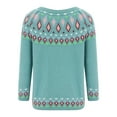 thumbnail image 6 of Baqcunre Womens Knitted Patchwork Print Retro Sweater Casual Loose Crewneck Long Sleeve Lightweight Cropped Pullover Tops for Women, 1PC Top Blue L, 6 of 8