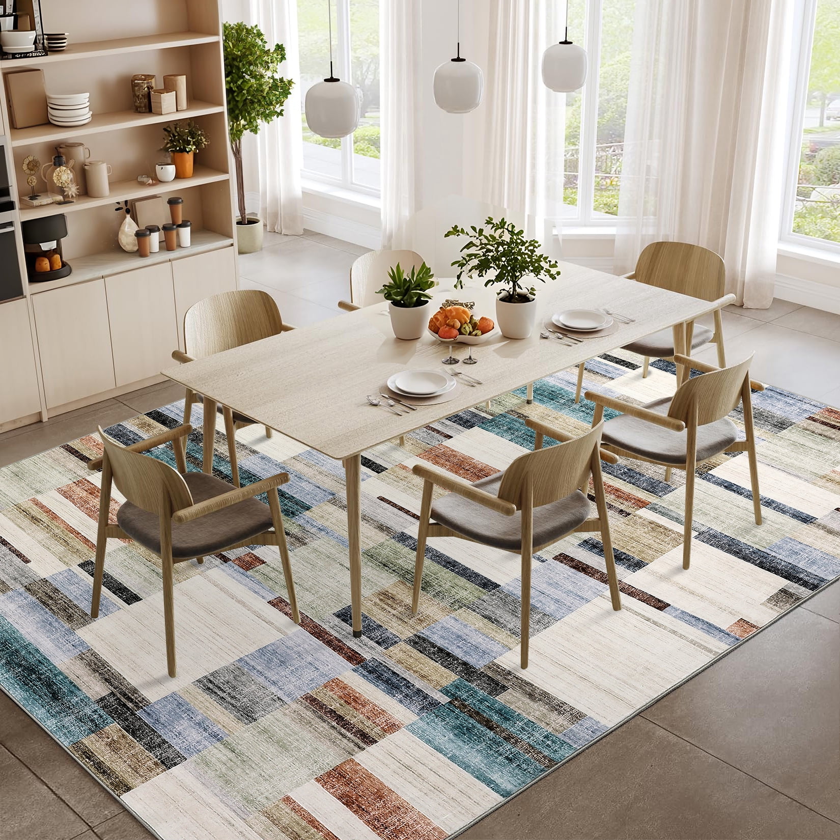 Garvee Geometric Area Rug 9x12 Modern Washable Rug for Living Room, Non-Slip Stain Resistant Indoor Carpet for Bedroom Dining Room Office, Colorful
