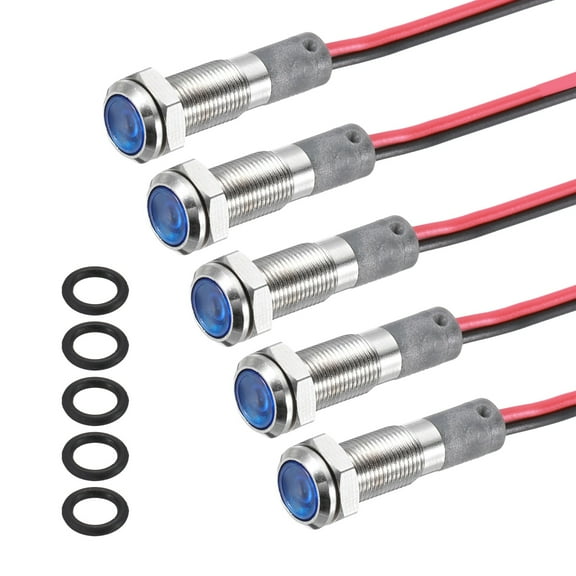 Uxcell 5Pcs 6mm Indicator Light, 110V-220V AC LED Metal Signal Lamp Waterproof,Blue
