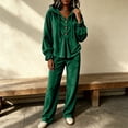 thumbnail image 5 of Szluipve 2 Piece Sets for Women Velour Tracksuit 2 Piece Outfits Hooded Henley Button Long Sleeve Top & Wide Leg Pants Casual Soft Loungewear Set with Pockets Dark Green XL, 5 of 9