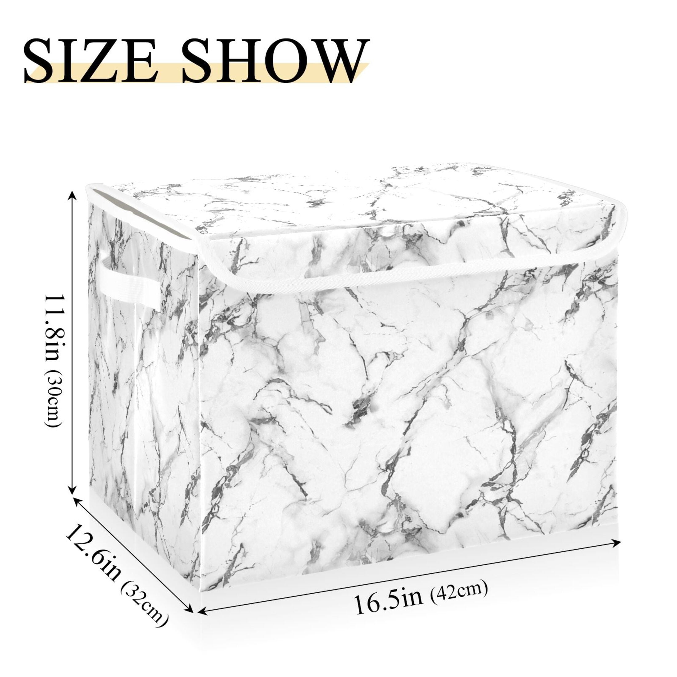 Ryvnso White Marble Large Lidded Foldable Storage Baskets Cubes Boxes Lids Bin for Home