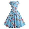 thumbnail image 2 of XIAOCHA Womens Floral Belted Flared Midi Dress Fitted Floral Short Sleeve Crew Neck Gown Lightweight Vintage Daily Dresses, 2 of 9