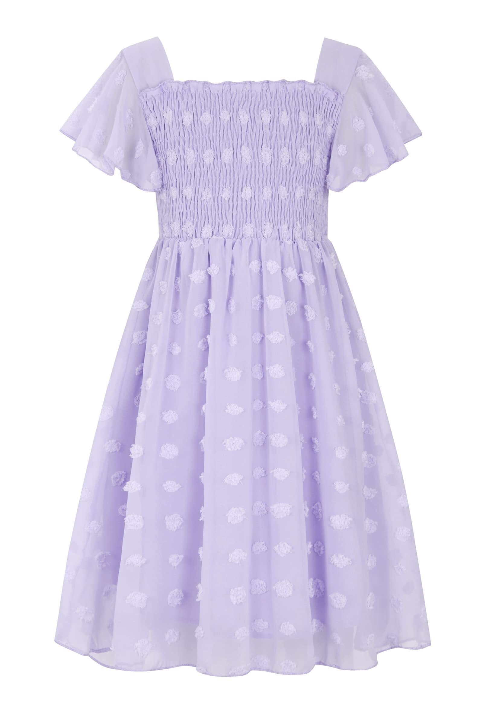 Aideaone Girls Chiffon Flutter Ruffle Dress, Purple photo 1