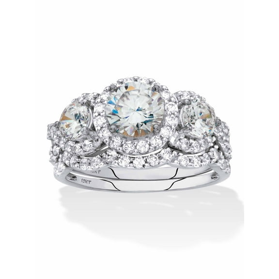 PalmBeach Jewelry Round Cubic Zirconia 2-Piece Triple Halo Wedding Ring Set 2.70 TCW in Solid 10k White Gold