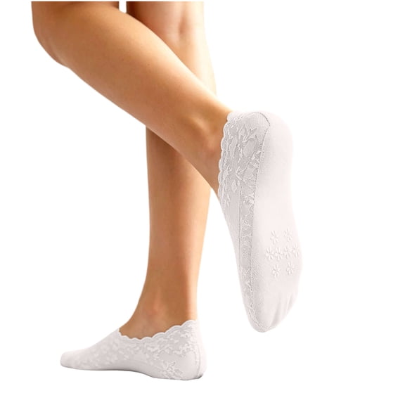 hoksml Women Floral Lace No Show Socks, Non Slip Invisible Liner Socks, Scalloped Edge Breathable Sheer Low Cut Socks for Flats Loafers Dress Shoes
