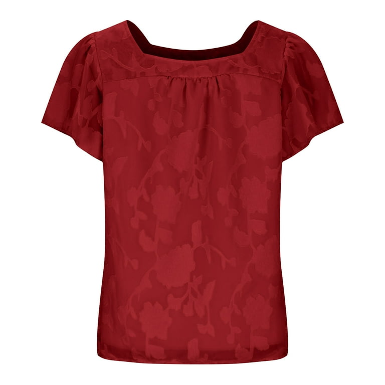 Gosuguu Womens Summer Tops, Casual Elegant Cute Tops Short Sleeve Square  Neck Ruffle Sleeve T-shirts Blouses for Women 2024 #1 