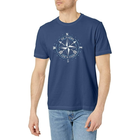 Life is Good T-Shirt Graphique de Concasseur pour Hommes Bleu Foncé, Petit
