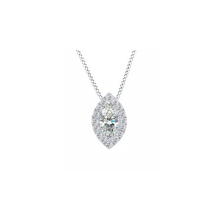 14k Marquise Necklace - 14K Solid White Gold Marquise Cut Natural Diamond Frame Pendant Necklace (1/3 Ct)