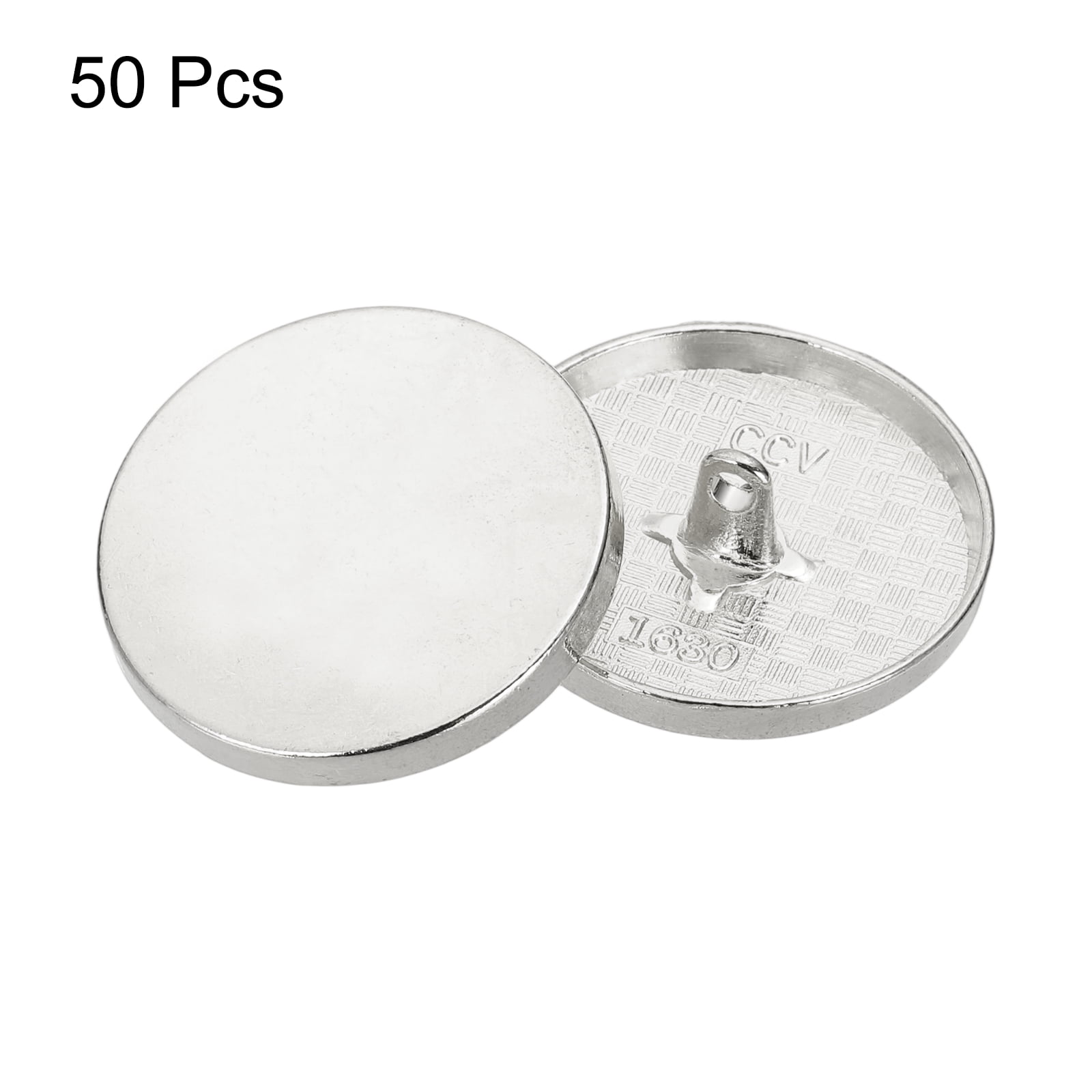 50pcs 48L Metal Round Flat Sewing Buttons 30mm Alloy Shank Craft Replacement Button for Men Women Suit Woolen Coat Shirt Trousers Sewing Crafts, Silver Tone