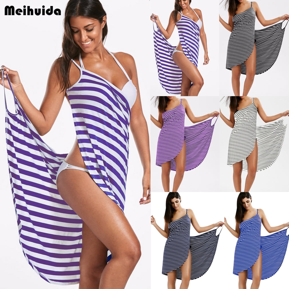 Women Striped Swimwear Scarf Beach 