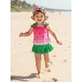 thumbnail image 4 of BemeyourBBs Toddler Baby Girl Watermelon Swimsuit Infant Bathing Suit 3 Pieces Swimsuits Bow Tank Top with Ruffle Shorts Set Sun Hat Rash Guard Swimwear Summer Beach Wear, 4 of 9