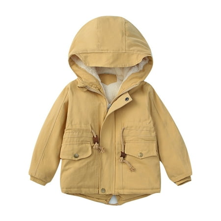

BIZIZA Toddler Baby Jacket Solid Color Pockets Long Sleeve Coat Hooded Zip Up for 1-5y Chlid Tops Khaki 130