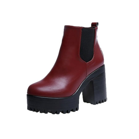 

Sentuca Women s Short Retro High Heeled Thick Heeled Waterproof Platform Plus Velvet Boots