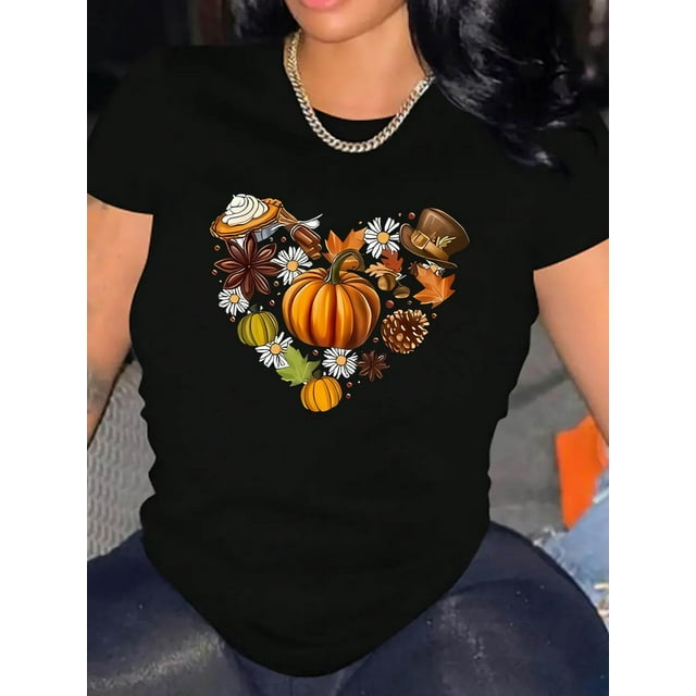 T-Shirt de Sport Décontracté Simple à Manches Courtes et Col Rond Imprimé Motif Cœur d'Automne pour Femmes, Confortable pour l'Été, Fête des Pères, Fête des Mères, Nouvel An, Festival de Printemps