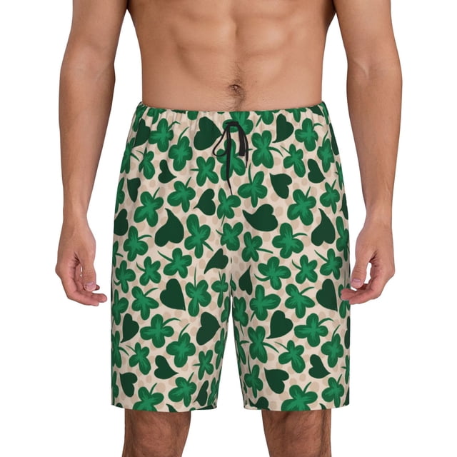 Balery Happy St. Patrick's Day Pantalones cortos de pijama de punto de algodón para hombre con cinturilla y bolsillos-X-Large