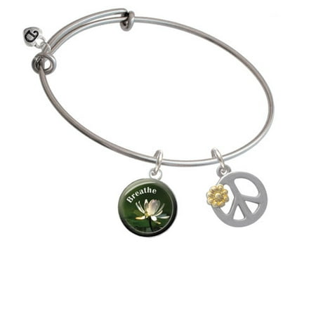 - Large Peace Sign with Gold Tone Daisy and Crystal Breath Bangle Bracelet