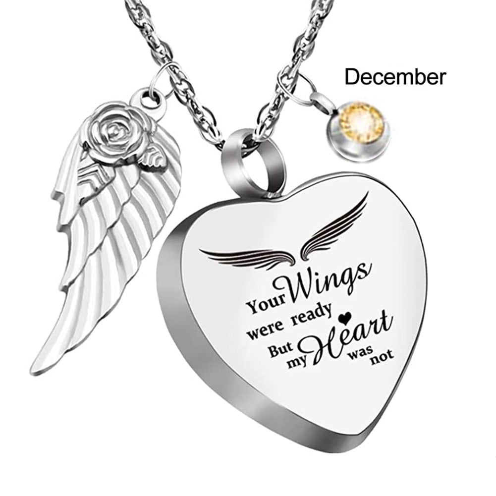 Cremation Jewelry for Ash My Husband Urn Necklace Angel Wing Birthstone Keepsake Memorial Pendant