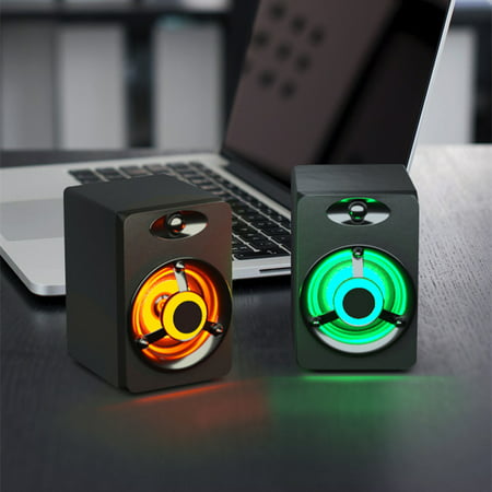 SADA Mini Computer Speaker Colorful LED Light Heavy Bass Subwoofer USB2.0 Home Audio for Desktop PC / Laptop/