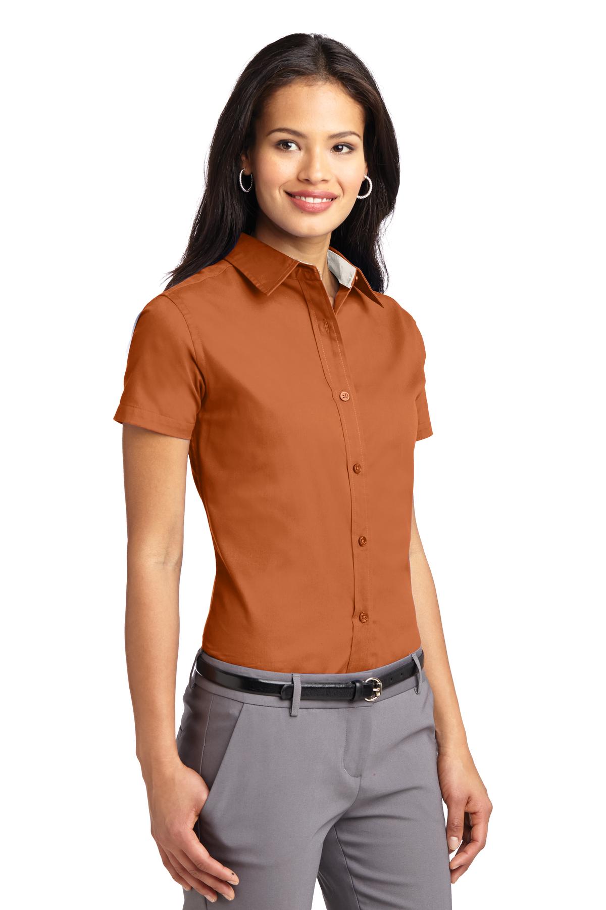 Port Authority Ladies Short Sleeve Easy Care Shirt-XS (Texas Orange/Light Stone) - image 4 of 6