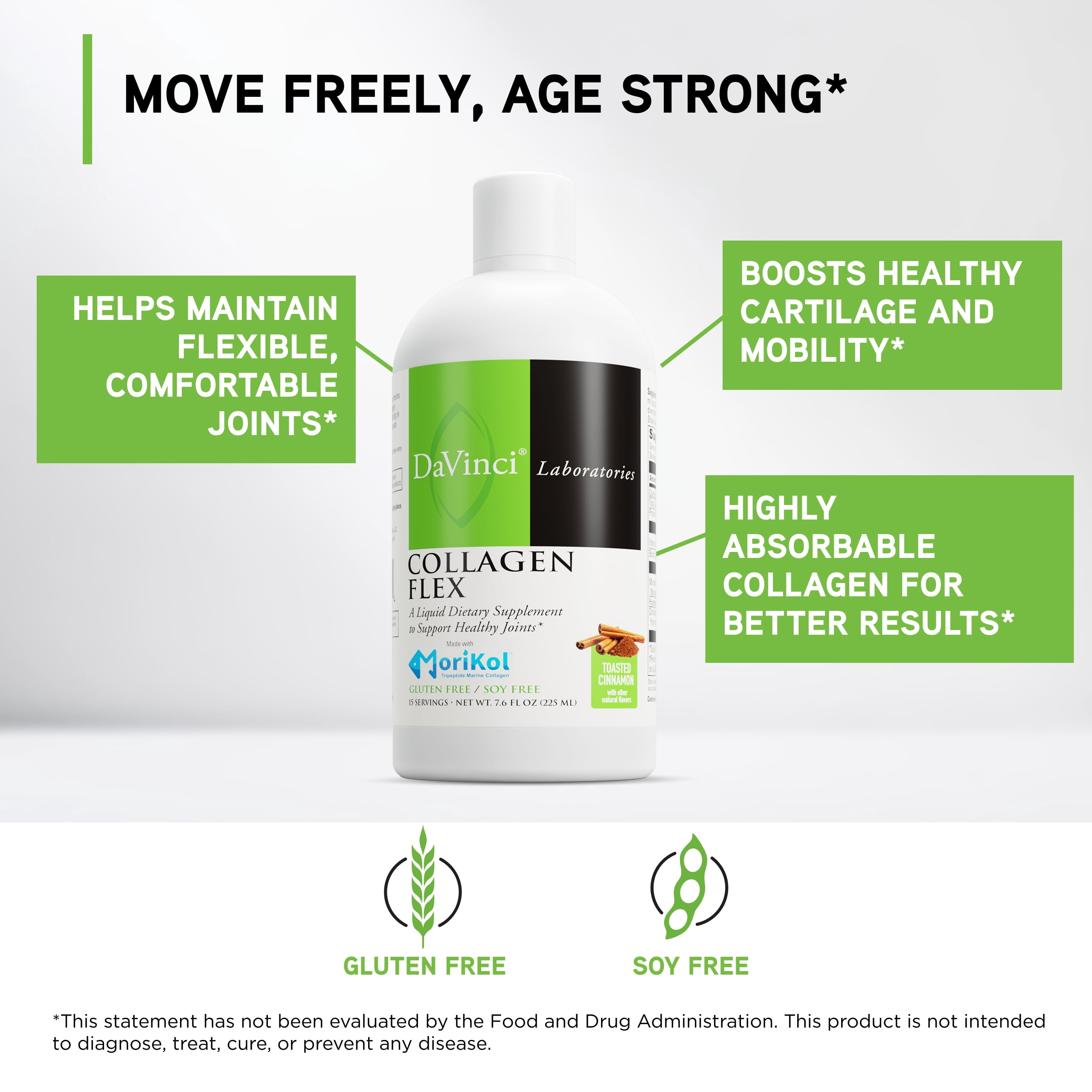 DaVinci Labs - Collagen Flex - A Liquid Dietary Supplement to Support Healthy Joints - Toasted Cinnamon - Gluten Free, Soy Free - 7.6 fl oz