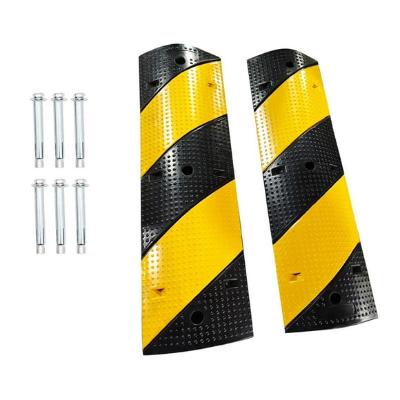 TROPOW 2-Pack Rubber Speed Bumps with Dual Cable Protector Channels – Heavy-Duty Traffic Calming Humps for Driveways & Roads