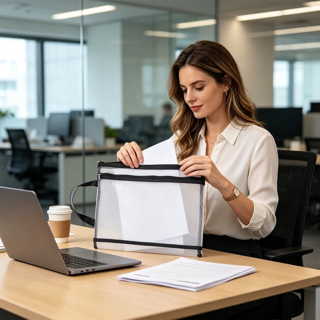 Bolsa de malla de gran capacidad con diseño de doble capa transparente: estuche con cremallera para organizar tareas, exámenes y documentos con asa.