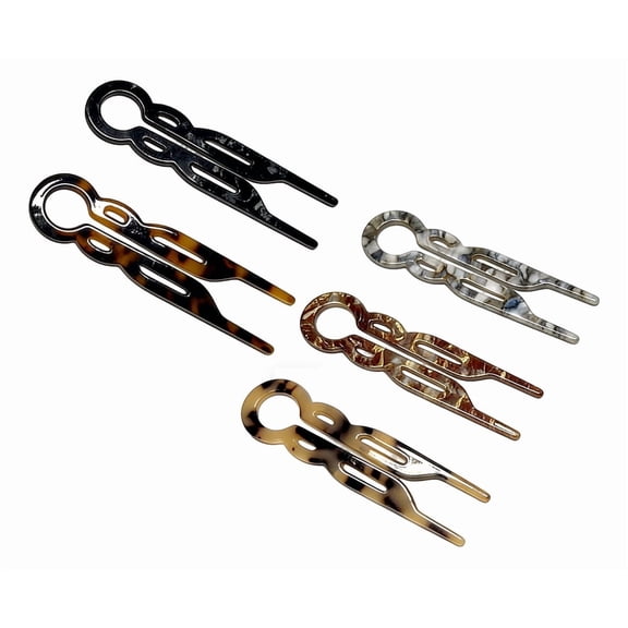 5 Pack U-Shaped Hair Fork Pins for Women, Tortoise Shell Acrylic Hair Pins for Bun & French Twist, Lightweight Smooth Edges Hair Styling Accessories, 4.5 in