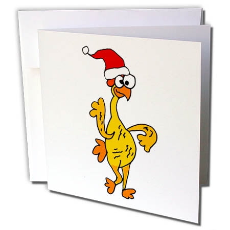 Rubber Stamps Christmas Cards 3dRose Funny Funky Rubber Chicken in Santa hat Christmas Cartoon - Greeting Cards, 6 by 6-inches, set of 12 ()