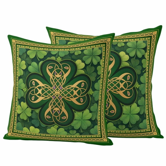 St. Patrick's Day Outdoor Waterproof Pillow Covers Set of 2, Yellow Green Shamrock Celtic Knot Geometric Pillowcase Decorative Throw Cushion Cases for Patio Garden Couch 18 x 18 Inches