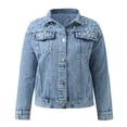 thumbnail image 4 of Vedolay Womens Tops Casual Womens Rhinestone Fringed Jean Jacket Long Sleeve Denim Jacket Coat,Blue S, 4 of 5