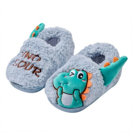 

Toddler Boys Girls Cute Fuzzy Dinosaur Warm Slippers Kids Soft Plush Cozy Slip-on Slippers 1-5.5T
