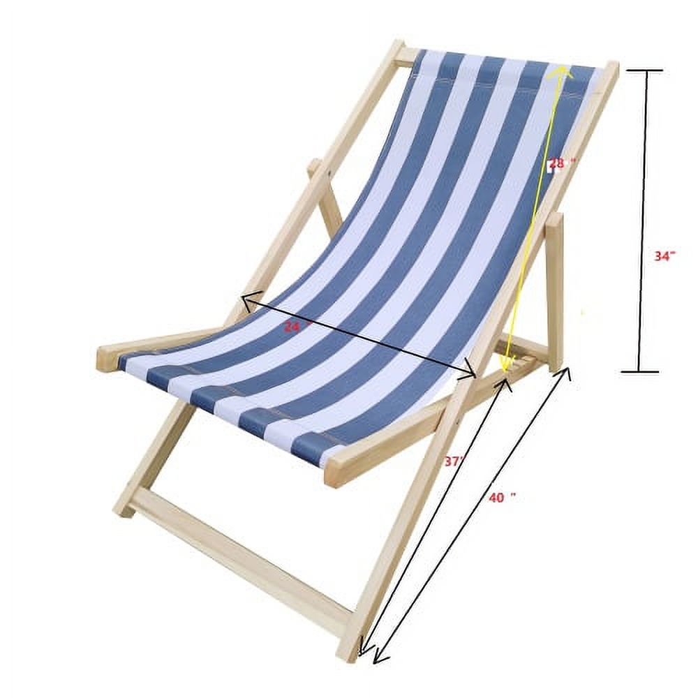 ASTARTH Outdoor Patio Sling Chair Portable Folding Lounge Reclining with Stripes Adjustable Lawn Seat for Garden, Swimming Pool and Beach, Populus Wood, Blue - image 5 of 6