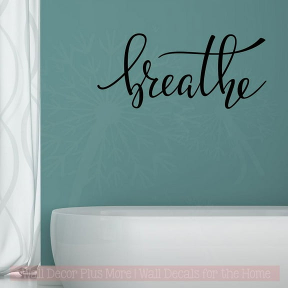 Breathe Wall Art Bathroom Decals Decor Quote Spa Cursive Lettering Stickers 23x10-Inch Black