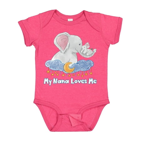 

Inktastic My Nana Loves Me Cute Elephants Clouds Moon and Stars Gift Baby Boy or Baby Girl Bodysuit