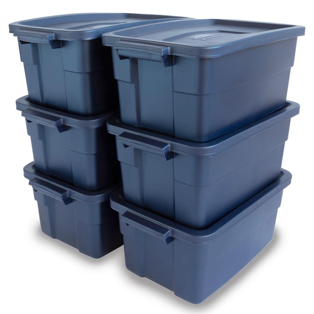 Bidones de almacenamiento Rubbermaid Roughneck, 11,3 L, paquete de 6 unidades, color índigo