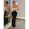 thumbnail image 5 of Womens Tassel Fringe Halter Neck Party Maxi Dress in Black, 5 of 9