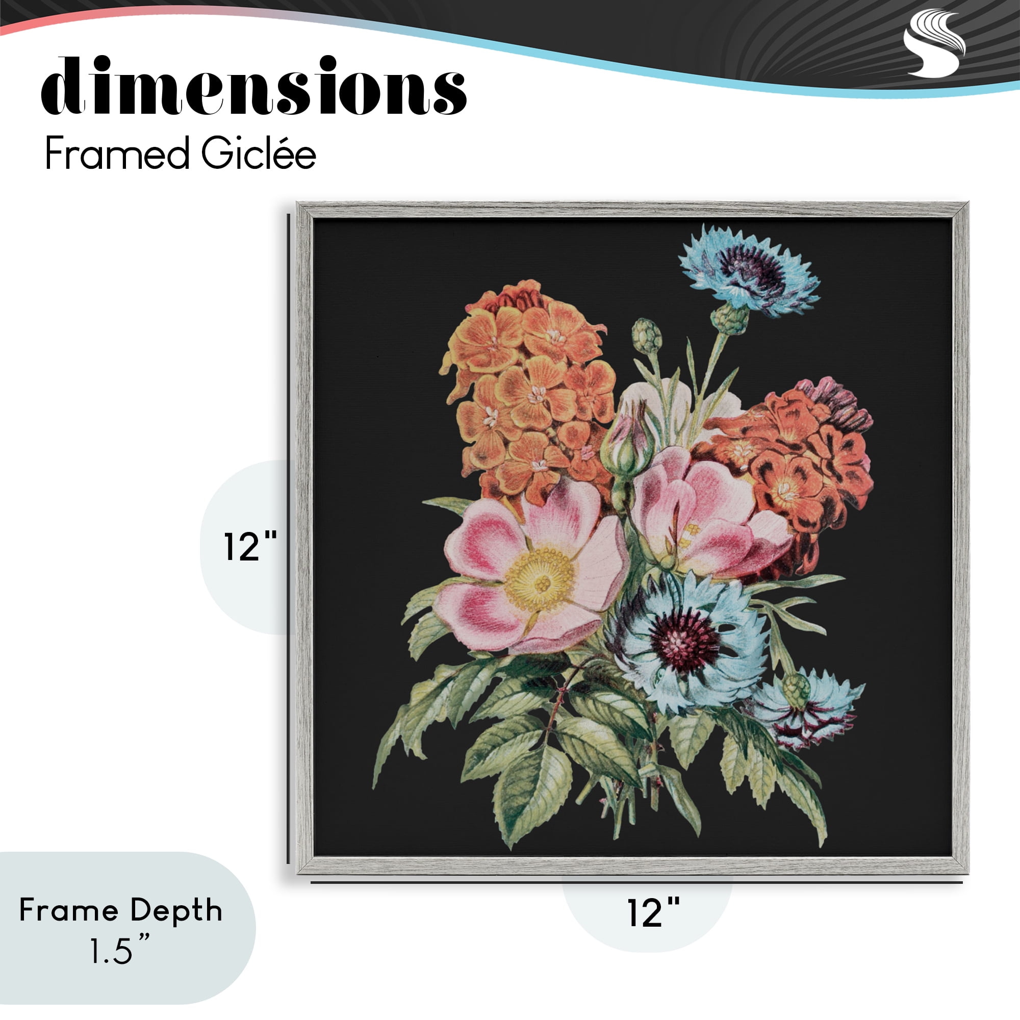 Stupell Industries Vintage Bouquet Study over Black Gray Framed Giclee Art, design by Dan Meneely