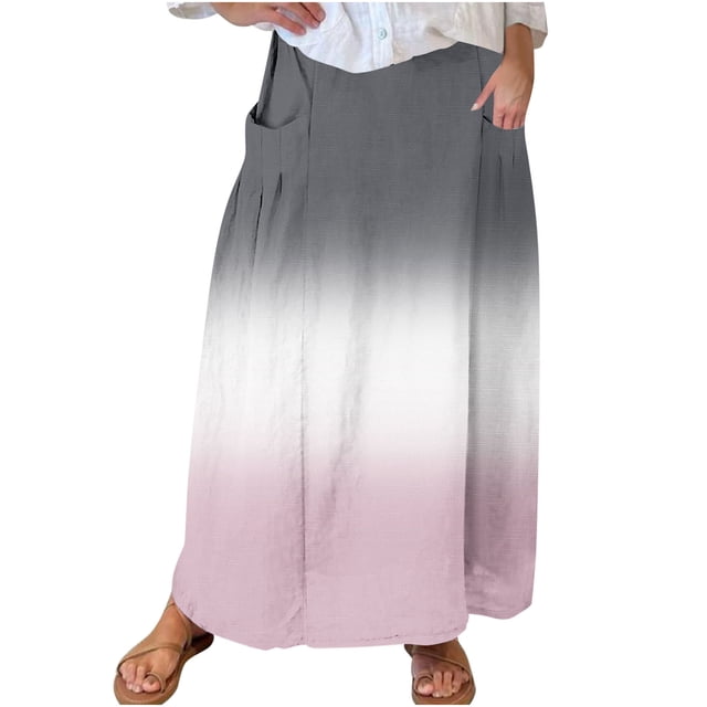 GigrtiJin Jupe Midi à Taille Élastique Dégradée pour Femme, Ligne a, Ample et Fluide, Plissée, Jupes Mode Décontractées avec Poches
