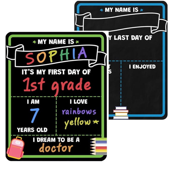 My First Day of School Sign Double Sided Wooden First and Last Day of School Sign First Day of School Chalkboard Reusable Back to School Sign First Day of Kindergarten Sign Photo Prop for Kids,A