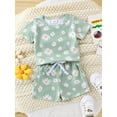 thumbnail image 3 of Michellecmm Toddler Girl 2 Piece Set, Round Neck Short Sleeve Daisy Print Tops + Elastic Waist Shorts Infant Baby Summer Clothes Outfits, 3 of 9