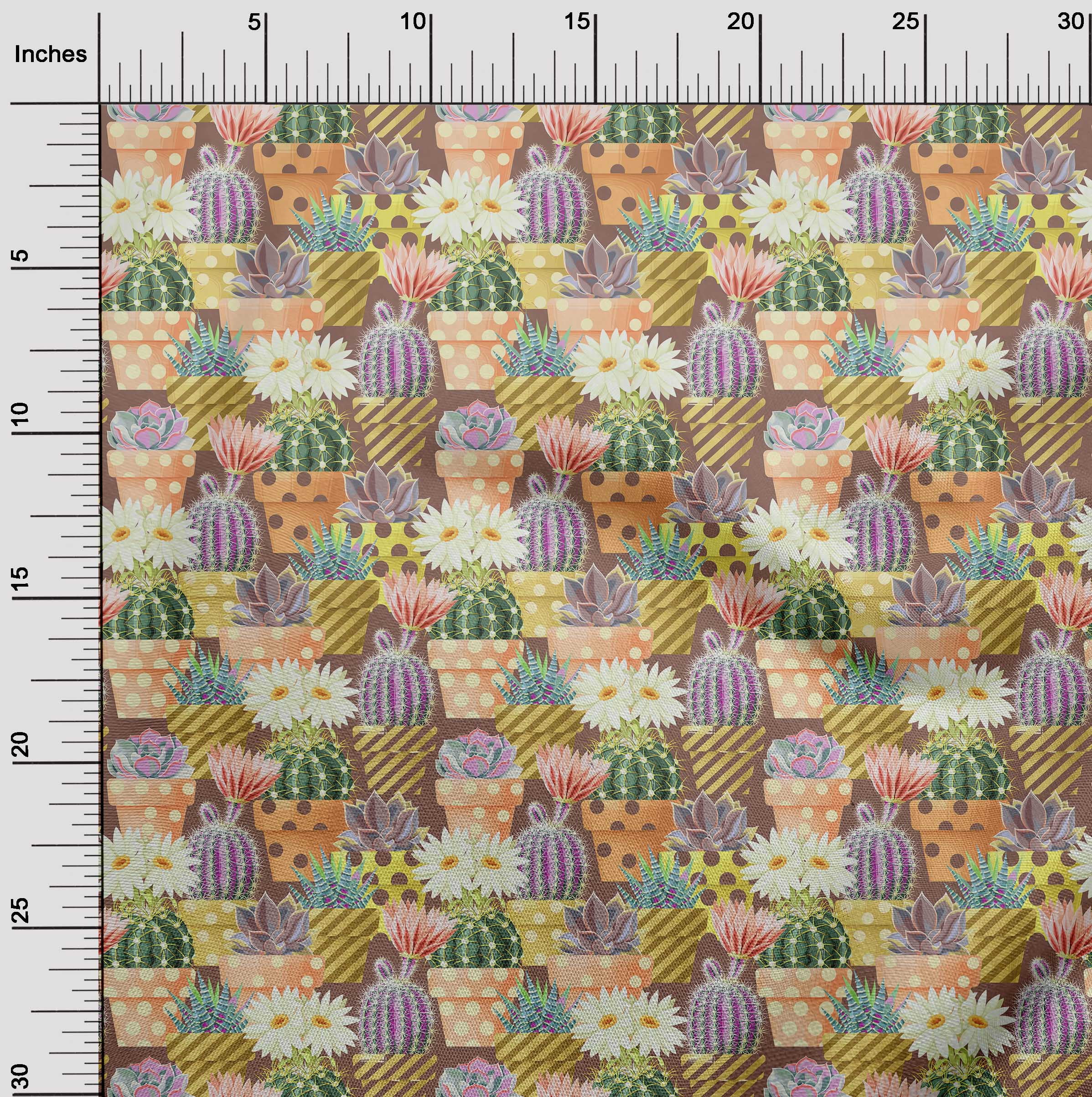 oneOone Viscose Jersey Brown Fabric Plants Cactus With Flowers Sewing Fabric By The Yard Printed Diy Clothing Sewing Supplies 60 Inch Wide